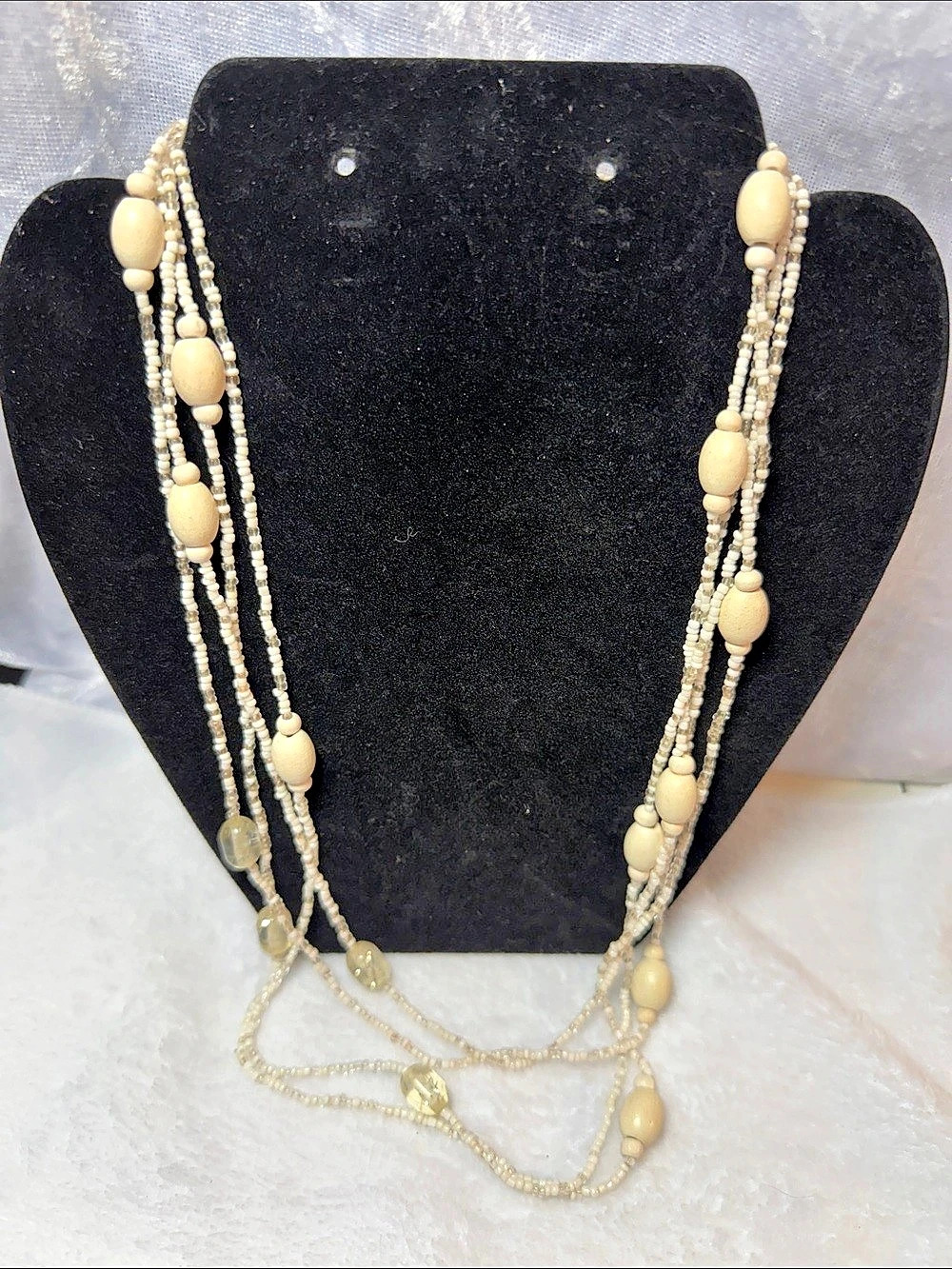 Two 48” Beaded Necklaces in Cream & Gold Like New